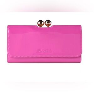 NWOT TED BAKER CRYSTAL BOBBLE MATINEE PATENT LEATHER WALLET IN BRIGHT PINK